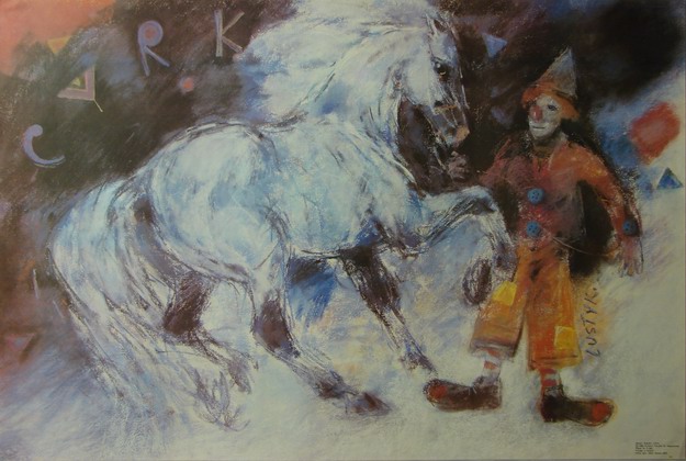 Cyrk Klown i kon, Circus Clown and Horse, Lustyk Boguslaw